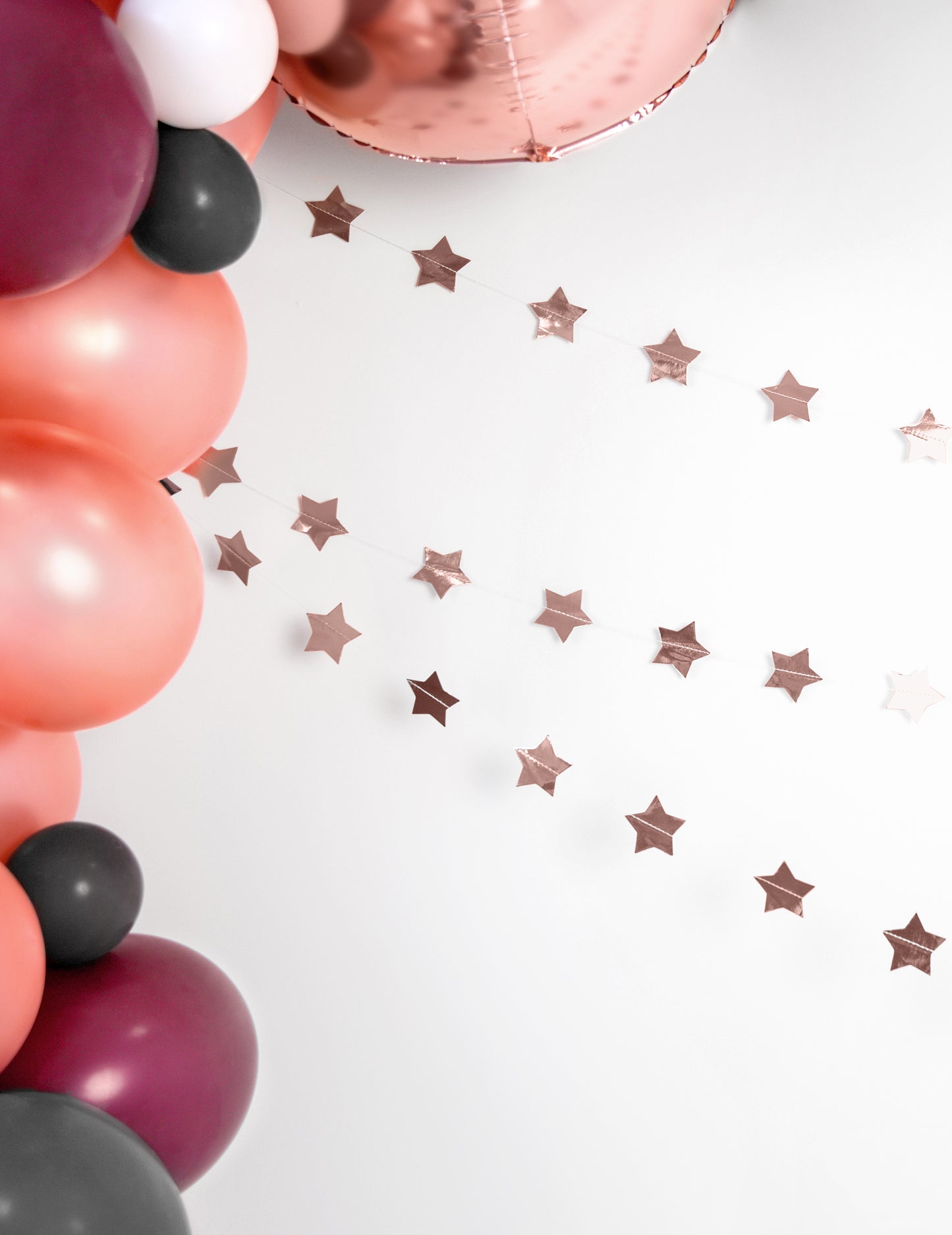 3,6 m-es rozéarany metál csillag kartonfüzér karácsonyra