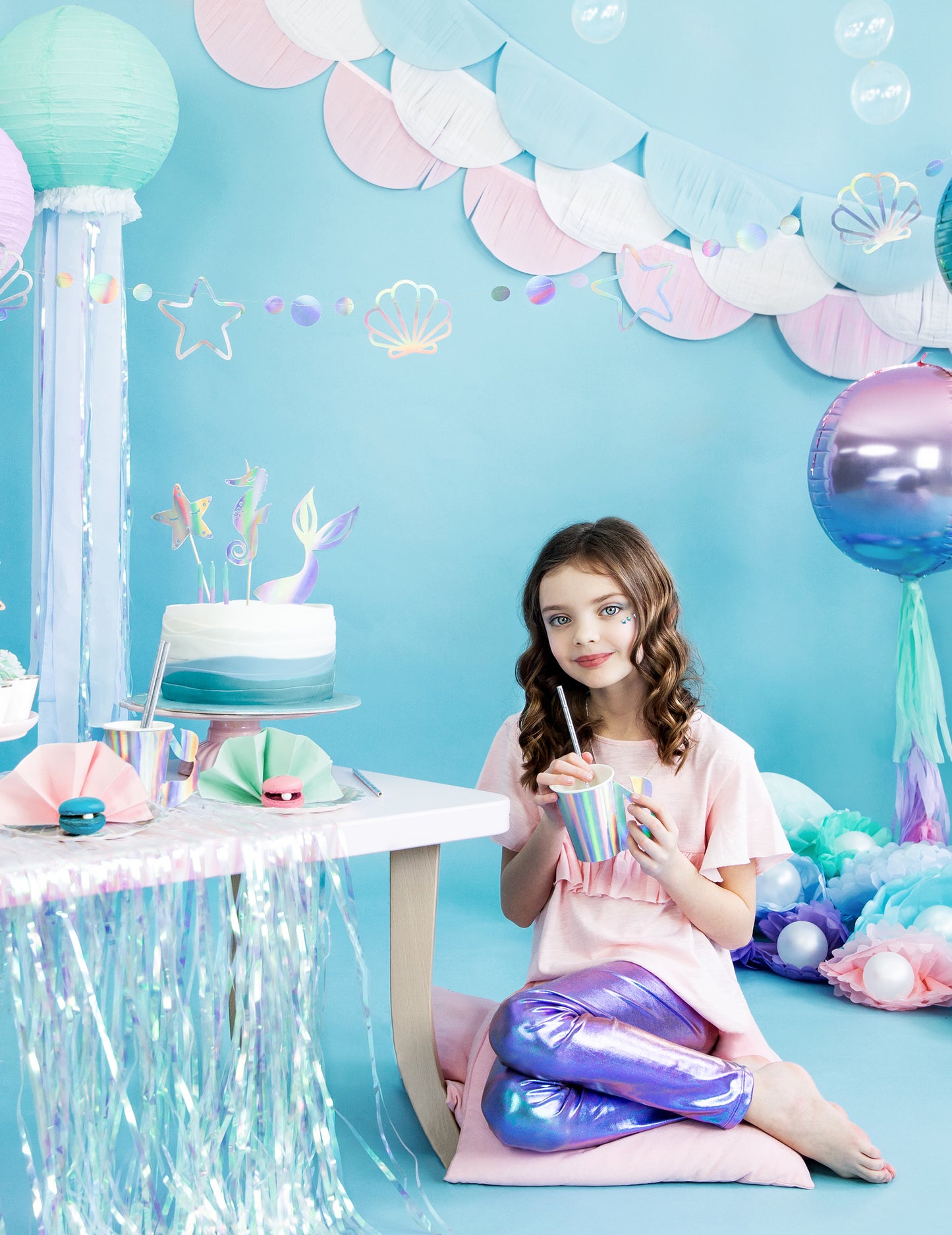 Holografikus sellő karton karton Garland 1,65 m