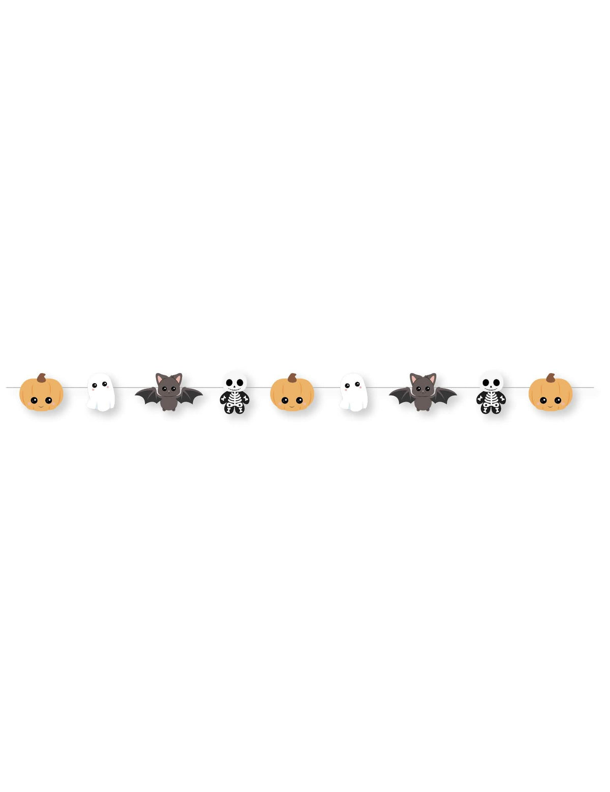 A tök, szellem, denevér és csontváz mintáinak részletei a sweety halloween karton girlandon