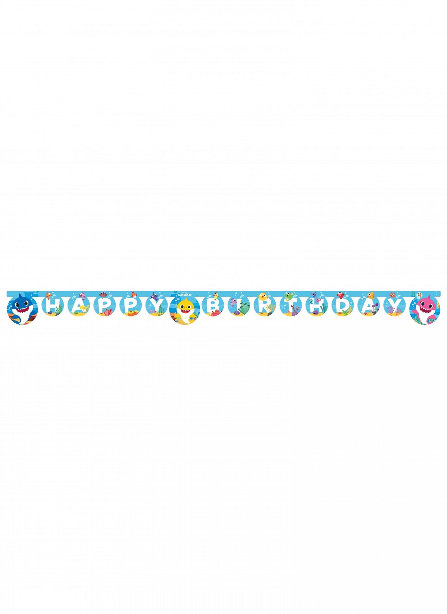 Vue d'ensemble de la guirlande en papier Happy Birthday Baby Shark