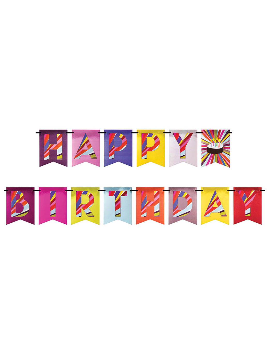Boldog születésnapot papírfüzér, születésnapi torta, 2,45 m, színes