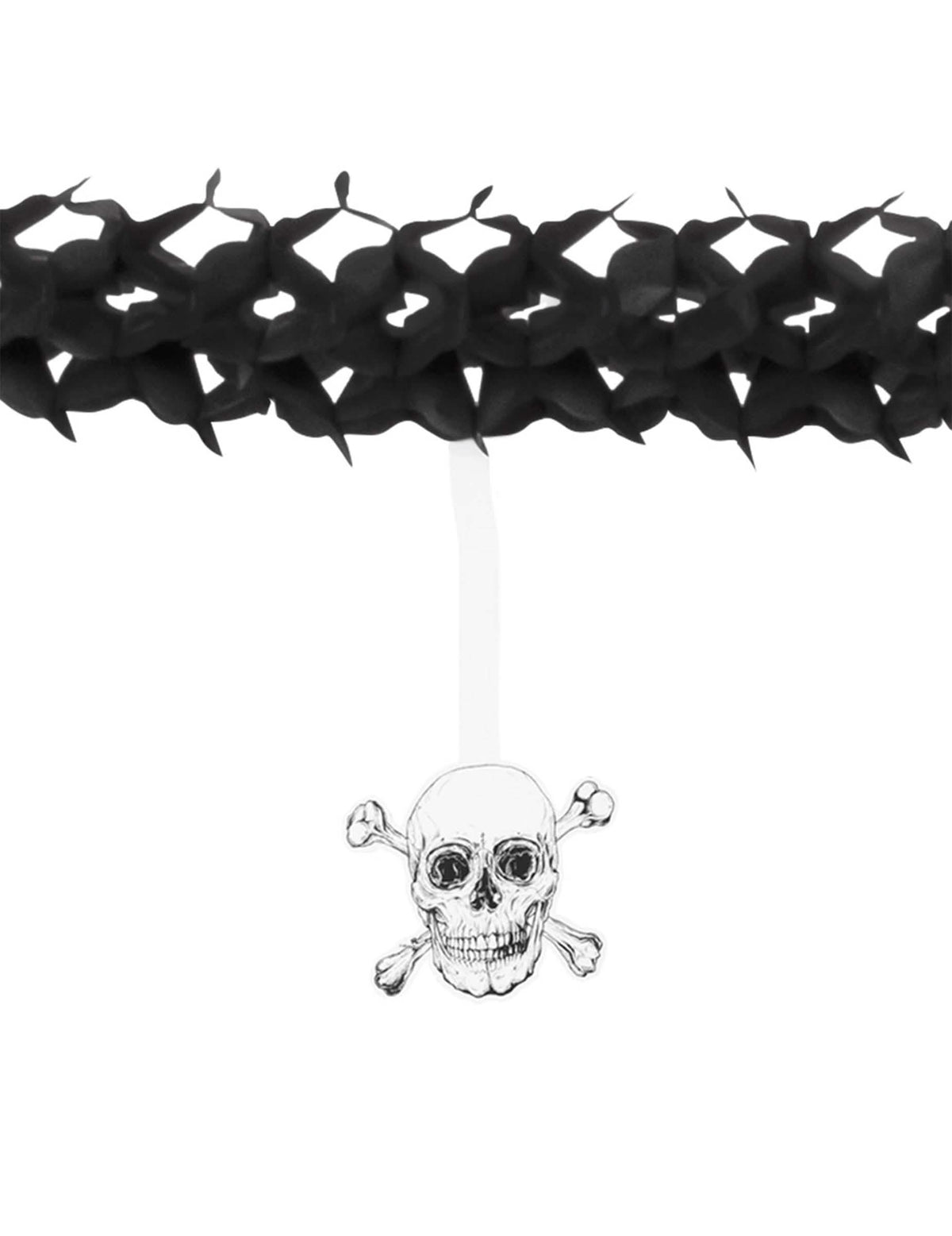 Közeli kép a Pirate Jolly Roger papír girland függő koponyájáról
