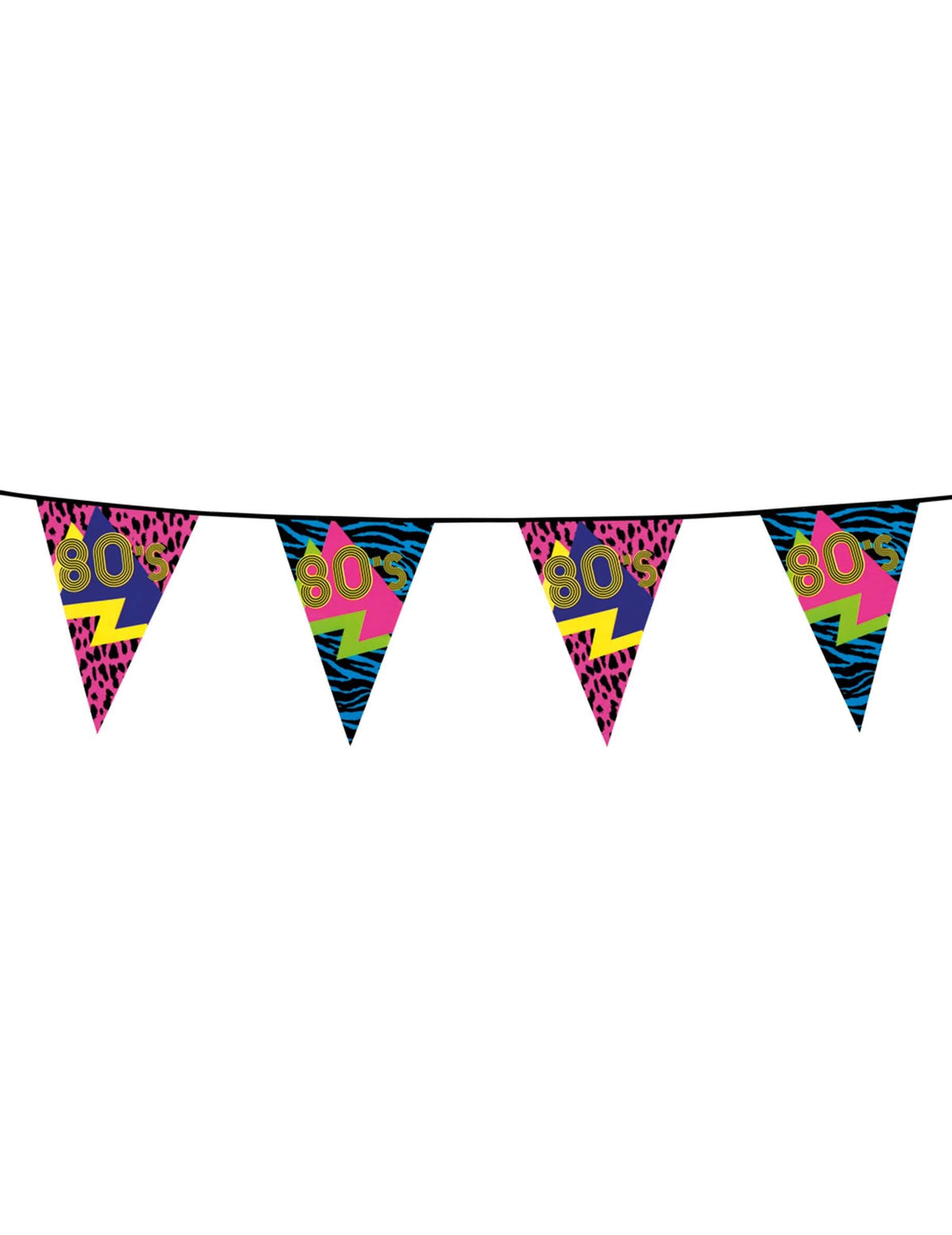 Neonmintás és állatmintás sokszínű zászlófüzér 80's Party