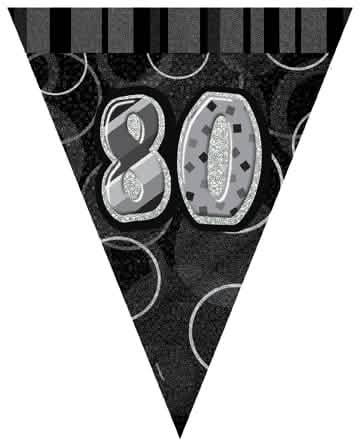 80. születésnapra zászlófüzér szürke és fekete csillámos pailleté