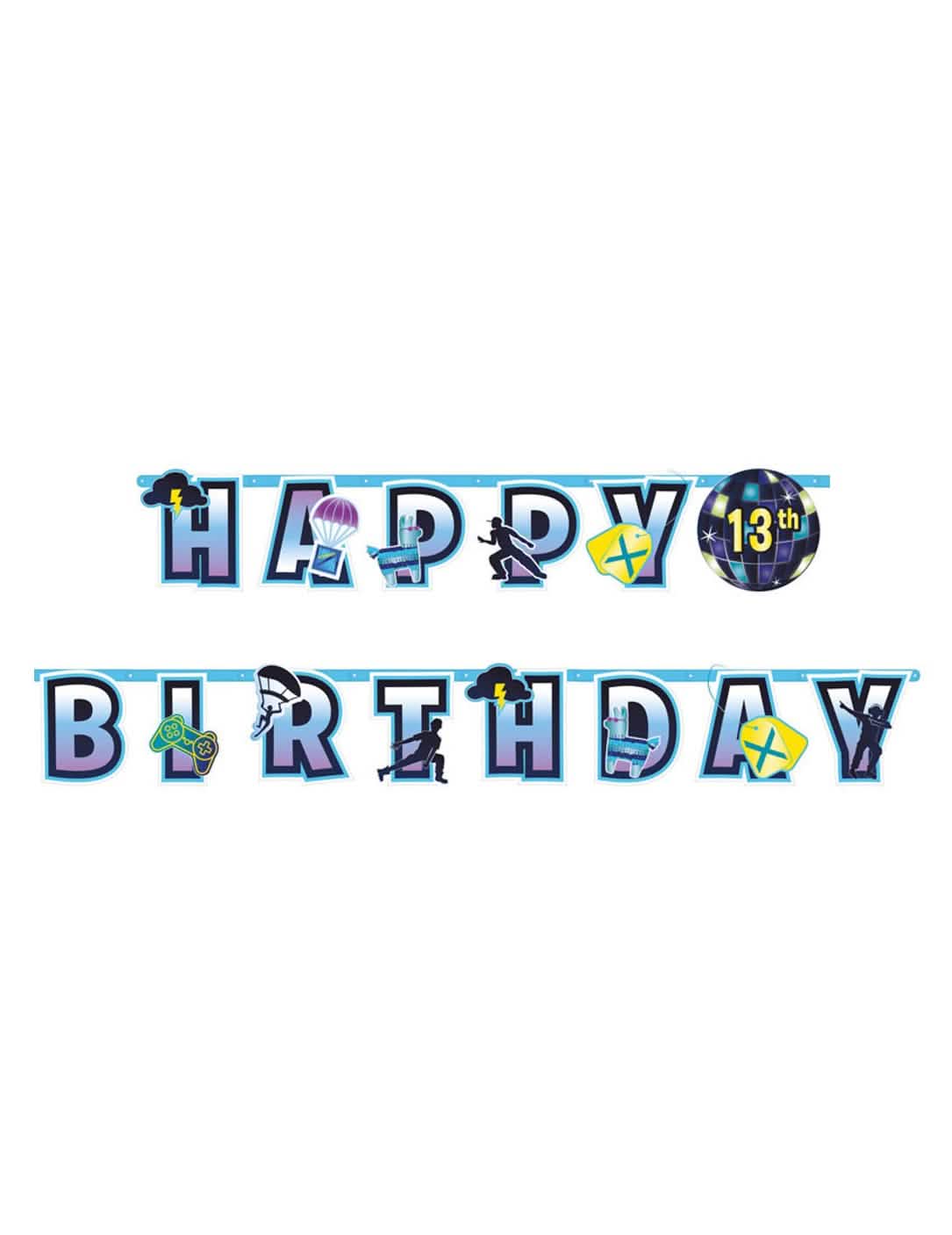Személyre szabható Happy Birthday battle royale kék és lila girland videojátékok mintákkal