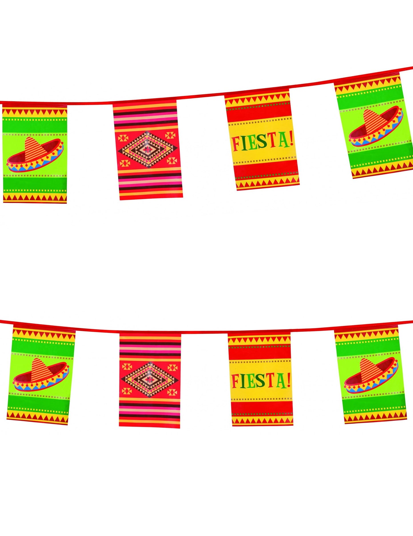 Mexikói ünnepi műanyag színes girland sombrerókkal és fiesta mintával