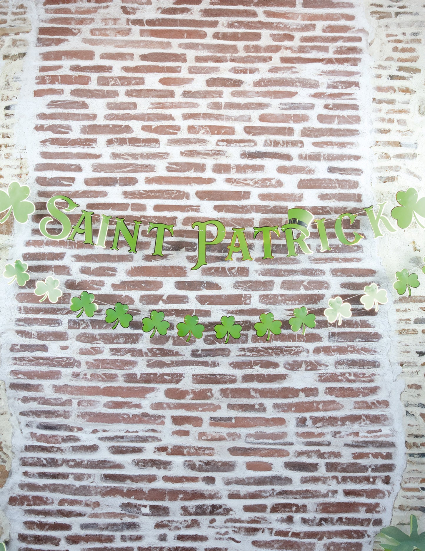 Vue de face du lettrage et des trèfles de la guirlande Saint Patrick