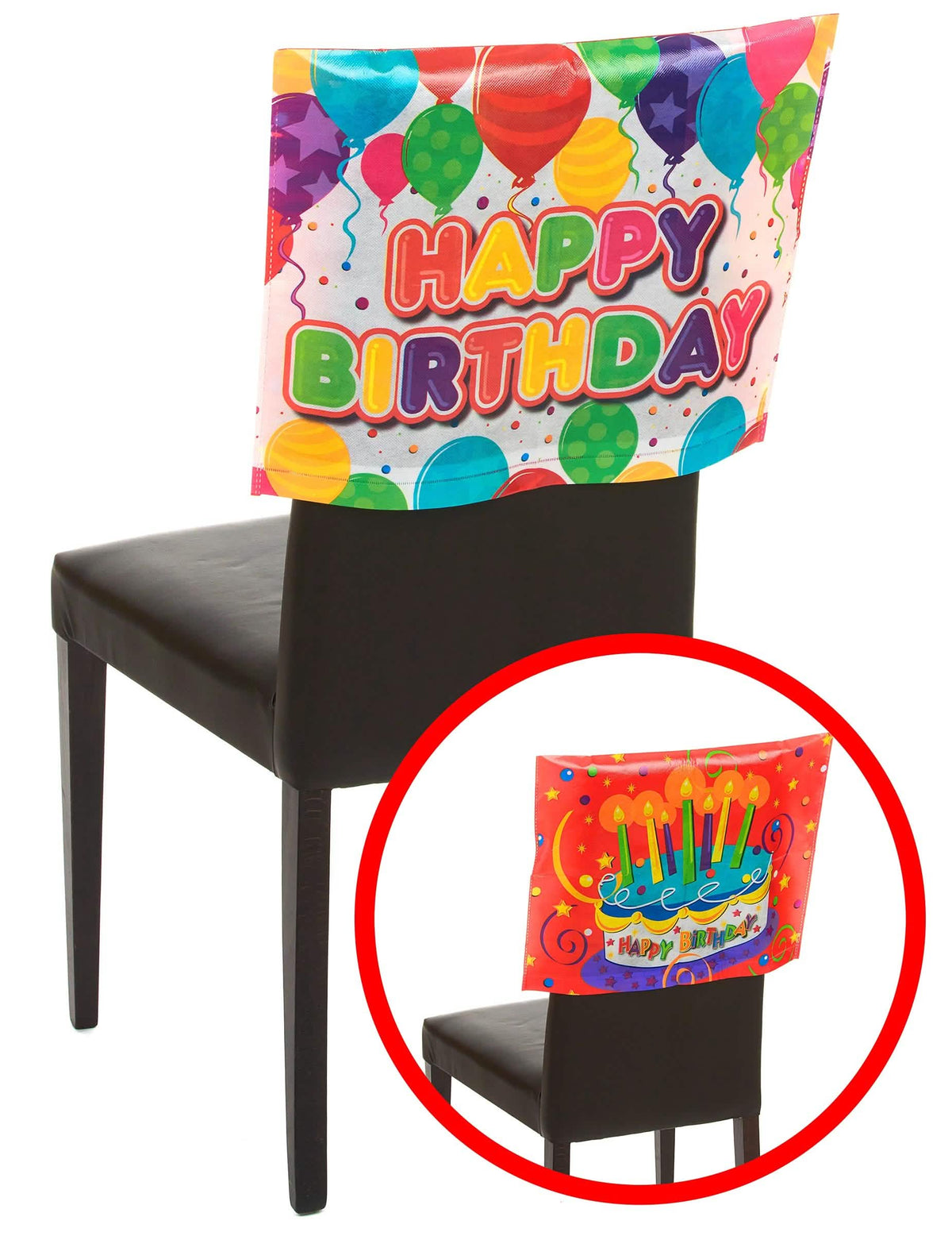 Boldalnézet és hátoldalnézet a Happy Birthday székhuzatról