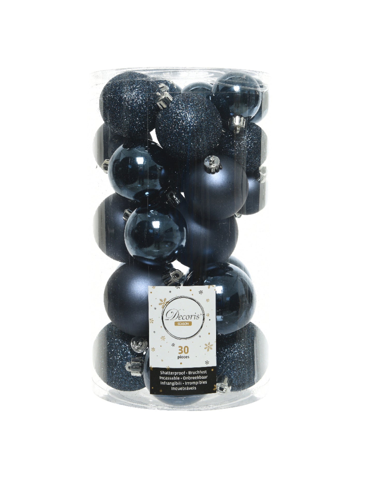 30 éjkék karácsonyfadísz (4-6-os méret) cm matt és csillogó