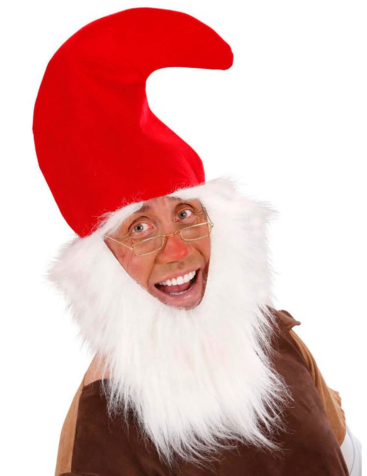 Törpe kiegészítő készlet felnőttnek piros és fehér színben szakállal és szemüvegekkel