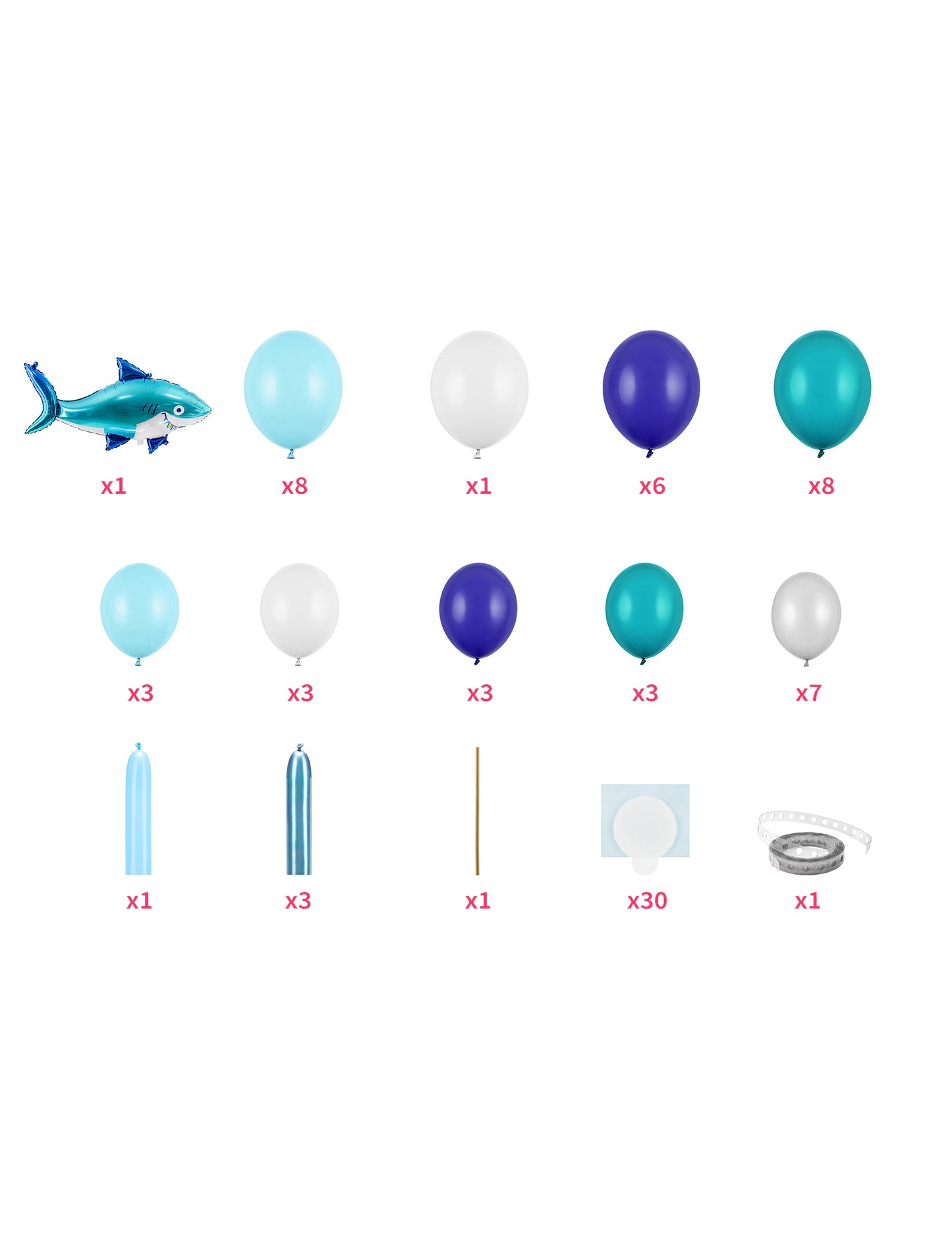 Cápaparti lufiív készlet, 78 darabos, cápa témájú