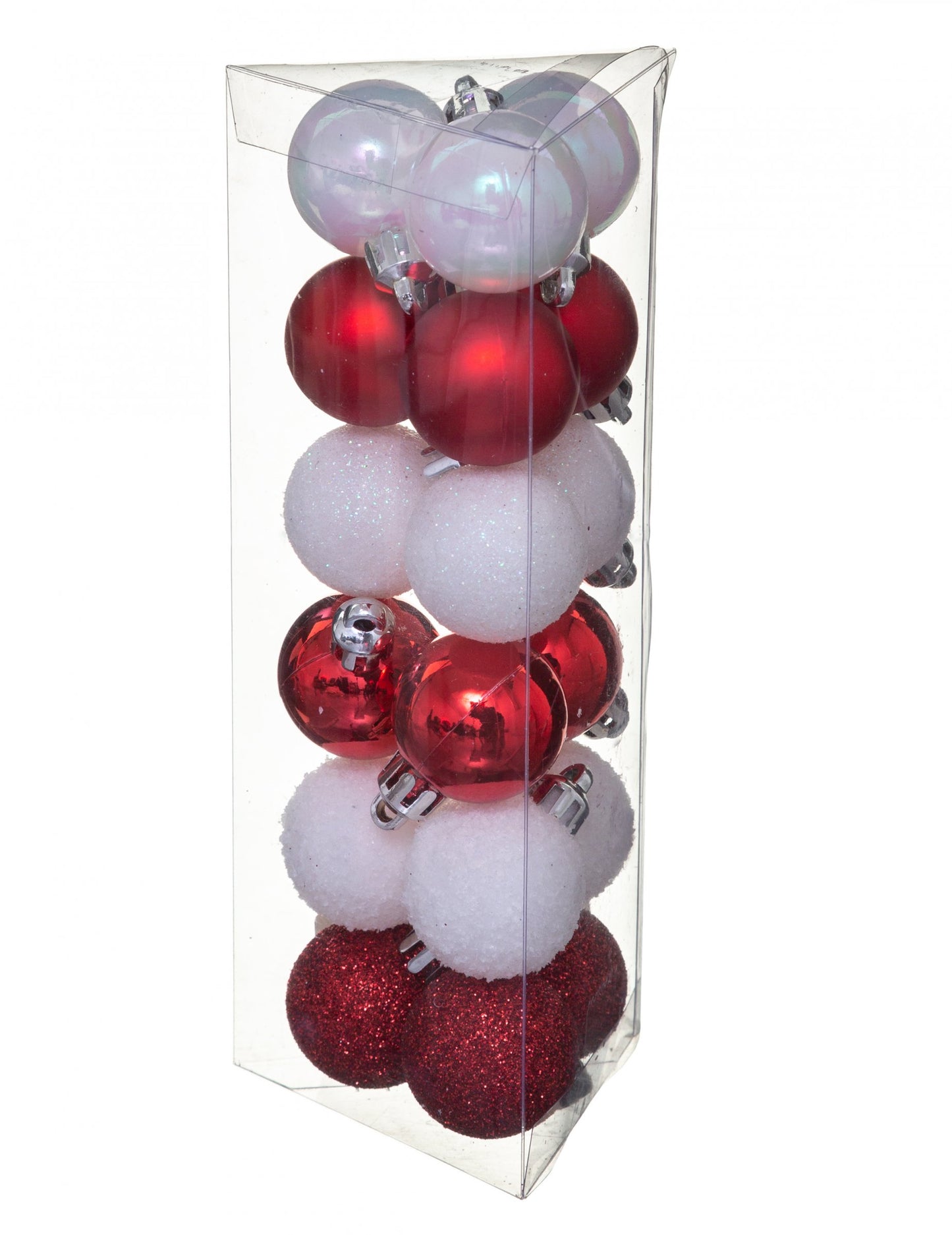 18 db mini fehér és piros karácsonyfadísz 3 db cm matt és csillogó