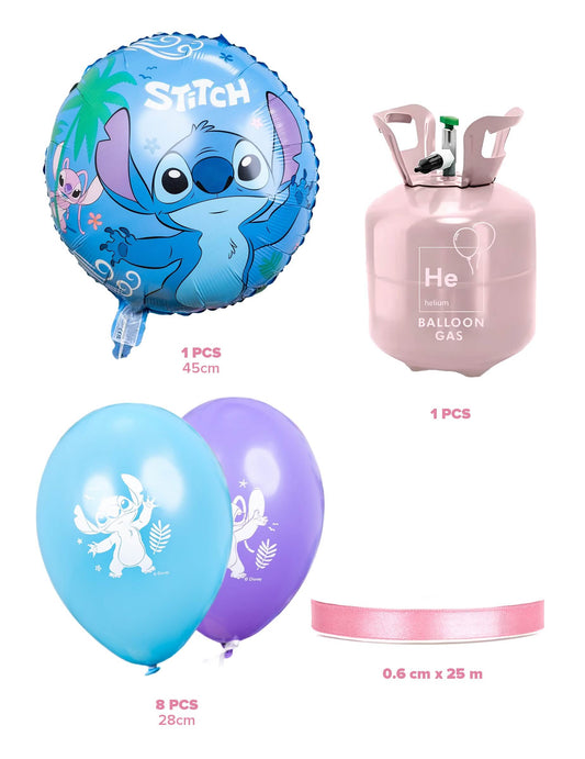 Héliumos palack szett 9 Stitch™ lufival és szalaggal