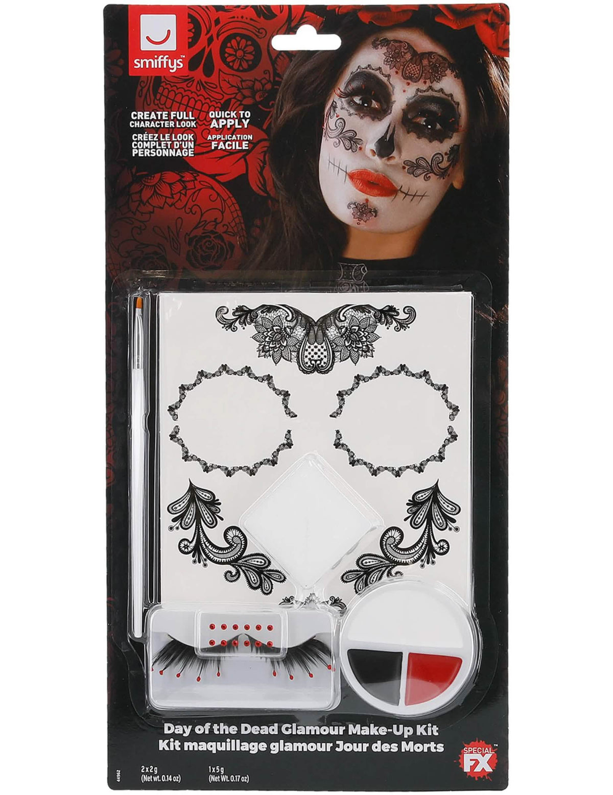 A glamour sminkek készlet csomagolásának nézete műszempilla és ékszerek Dia de los muertos