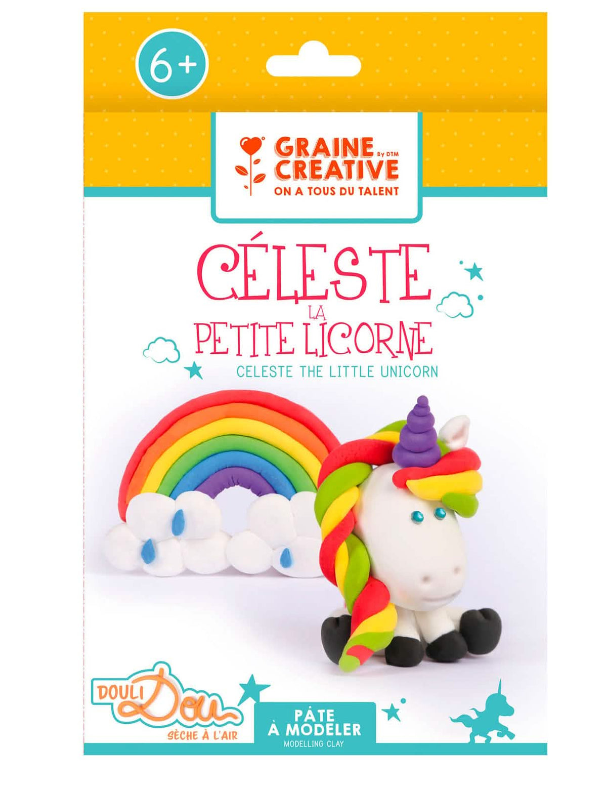 A Céleste kis egyszarvú gyurma készlet csomagolásának elölnézete