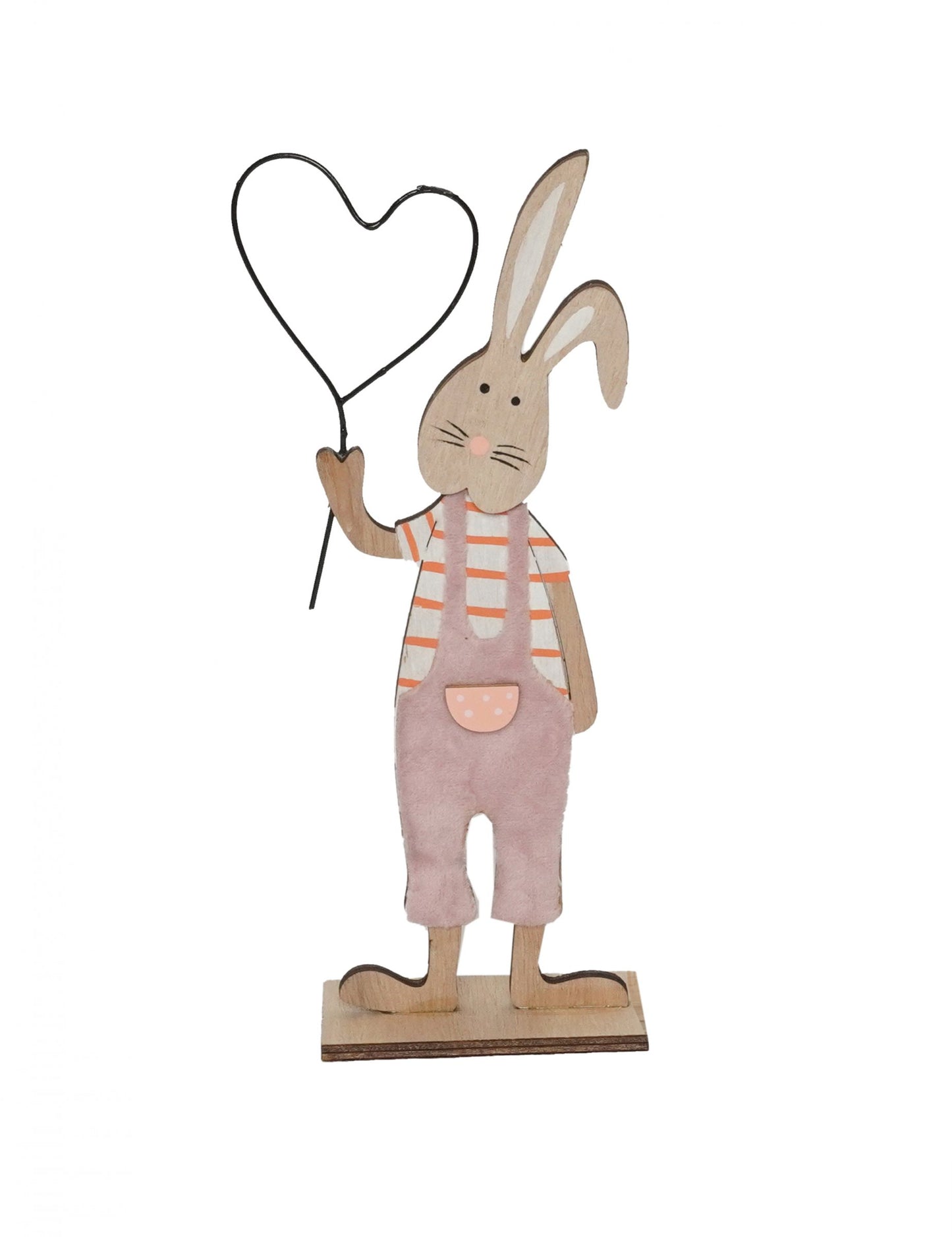 Fa nyuszi dekoráció világos rózsaszín szívvel 22 cm egy bázison