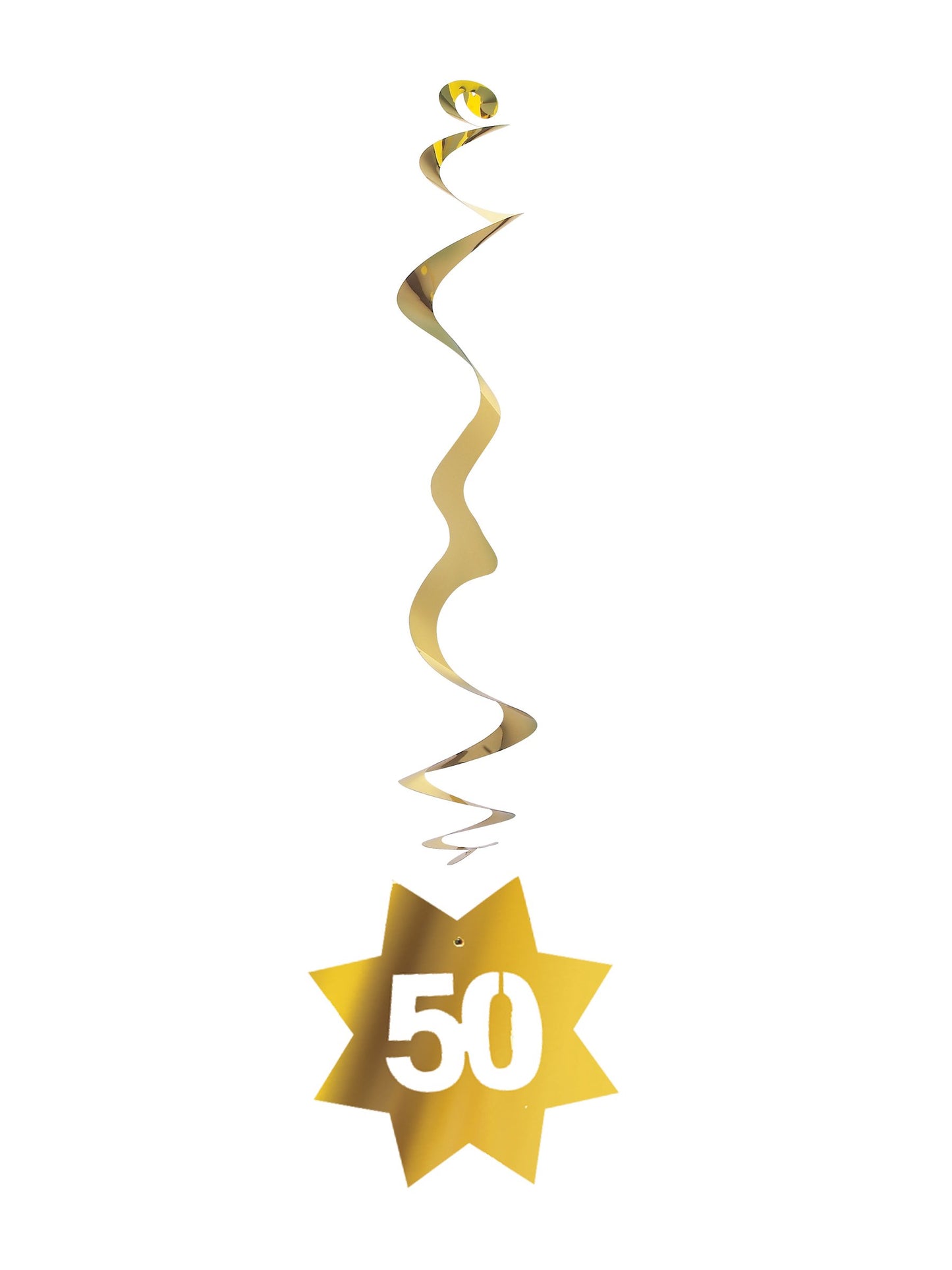 6 darabos, arany színű, fényes, 50 éves csillag alakú függődísz készlet