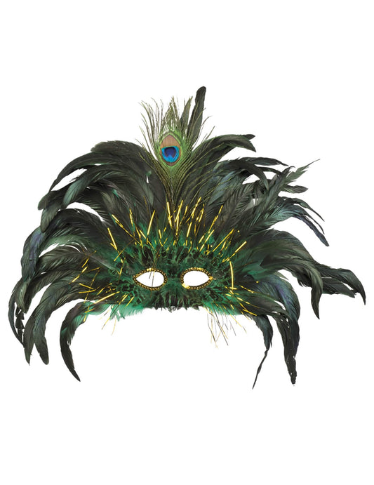 Vue de face du loup paon vénitien avec plumes pour adulte
