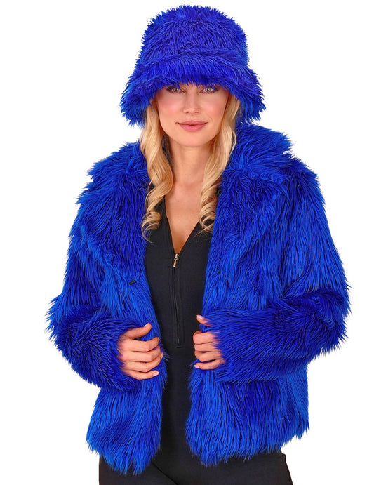 Manteau en fausse fourrure bleu foncé adulte
