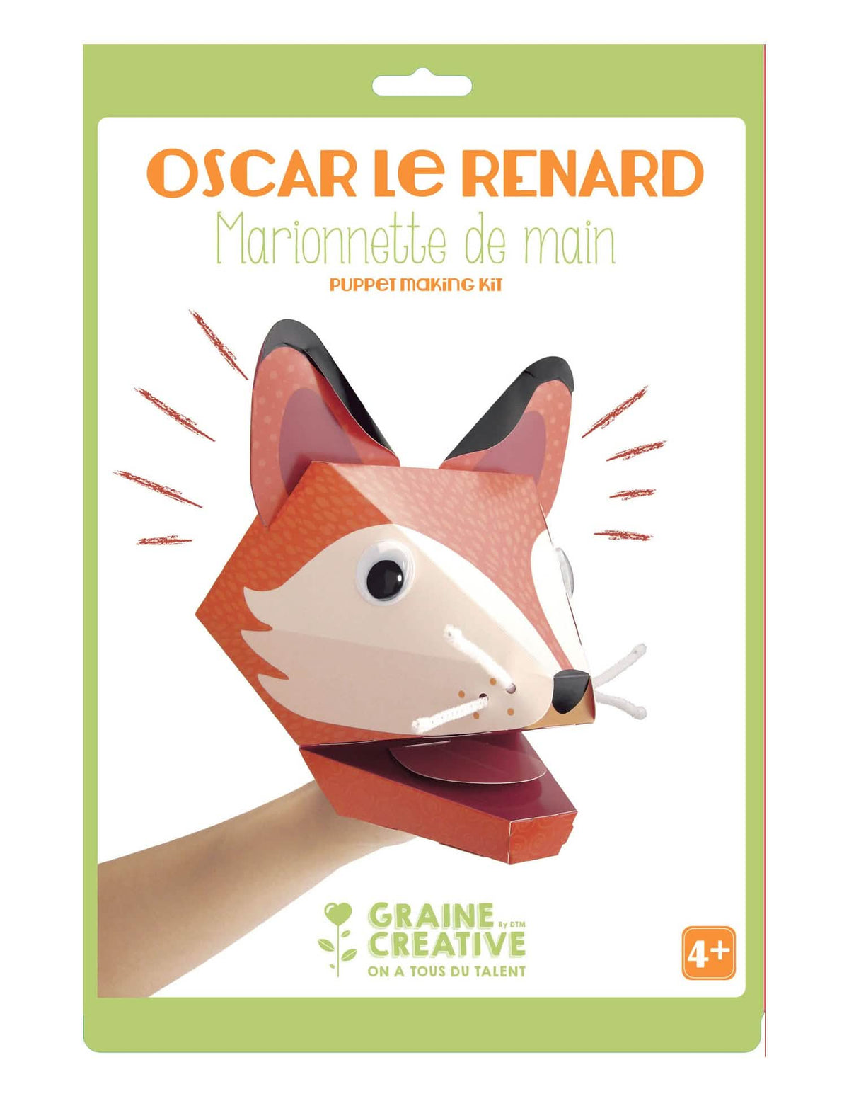 Karton kézibábu, Oscar a róka gyermekeknek, narancssárga