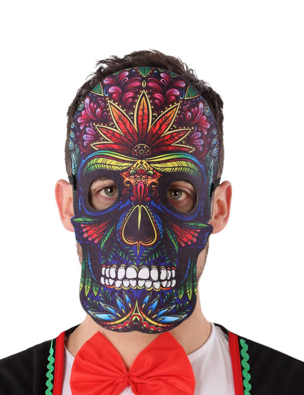 Dia de los muertos maszk bőr- és filchatással felnőtt sokszínű virágmintákkal