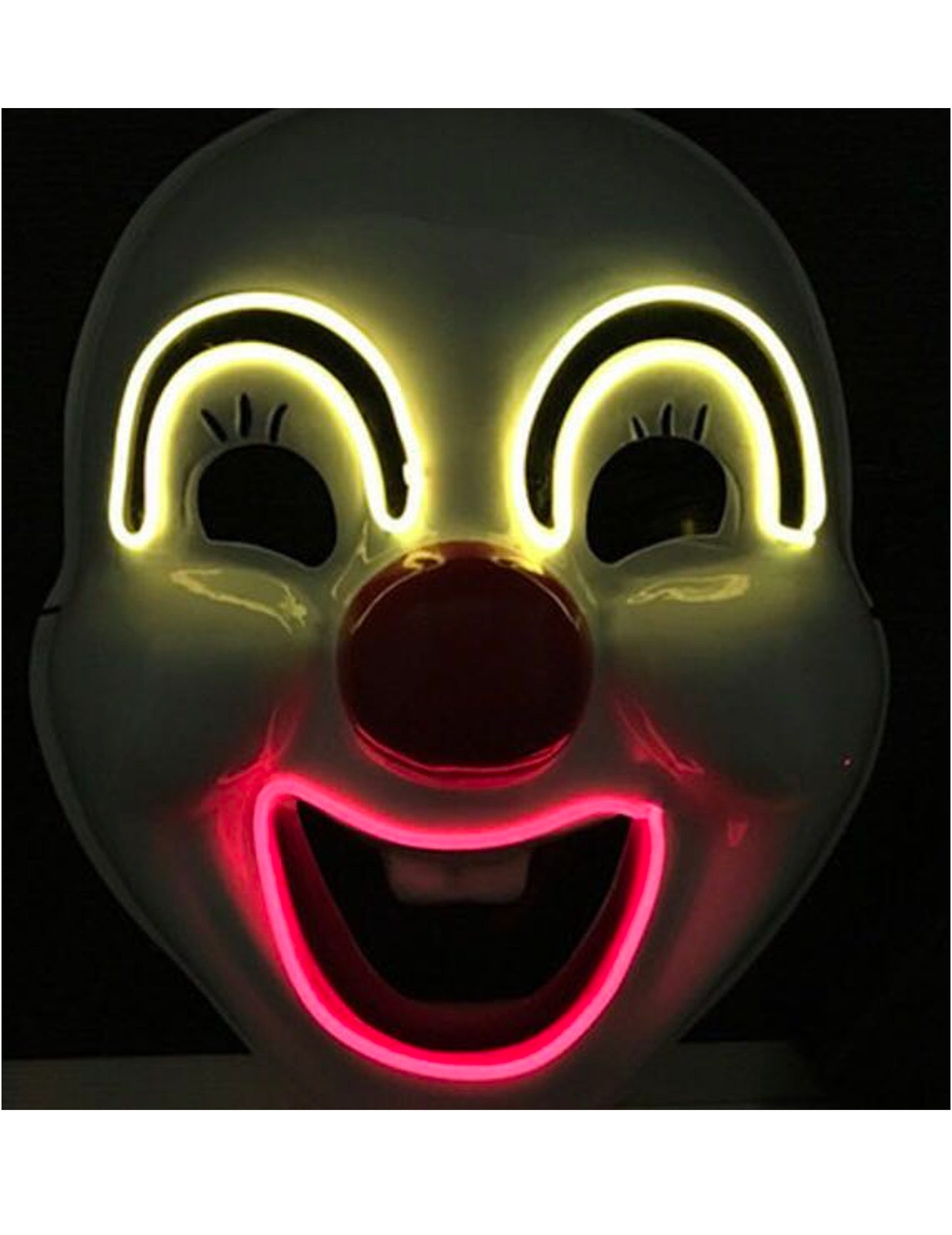 Vue avec LEDs allumées du masque luxe LED clown rigolo