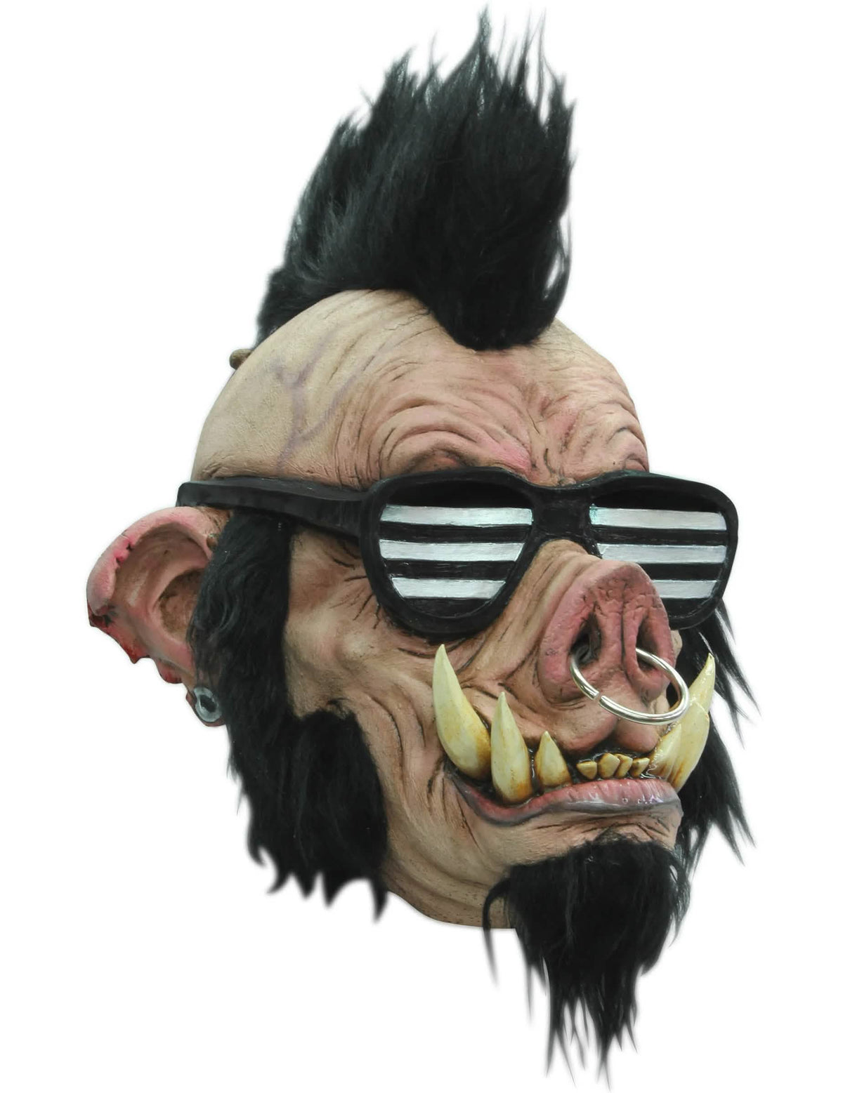 Disznómaszk punk felnőttnek bézs és fekete színben, szemüvegekkel és taréjjal