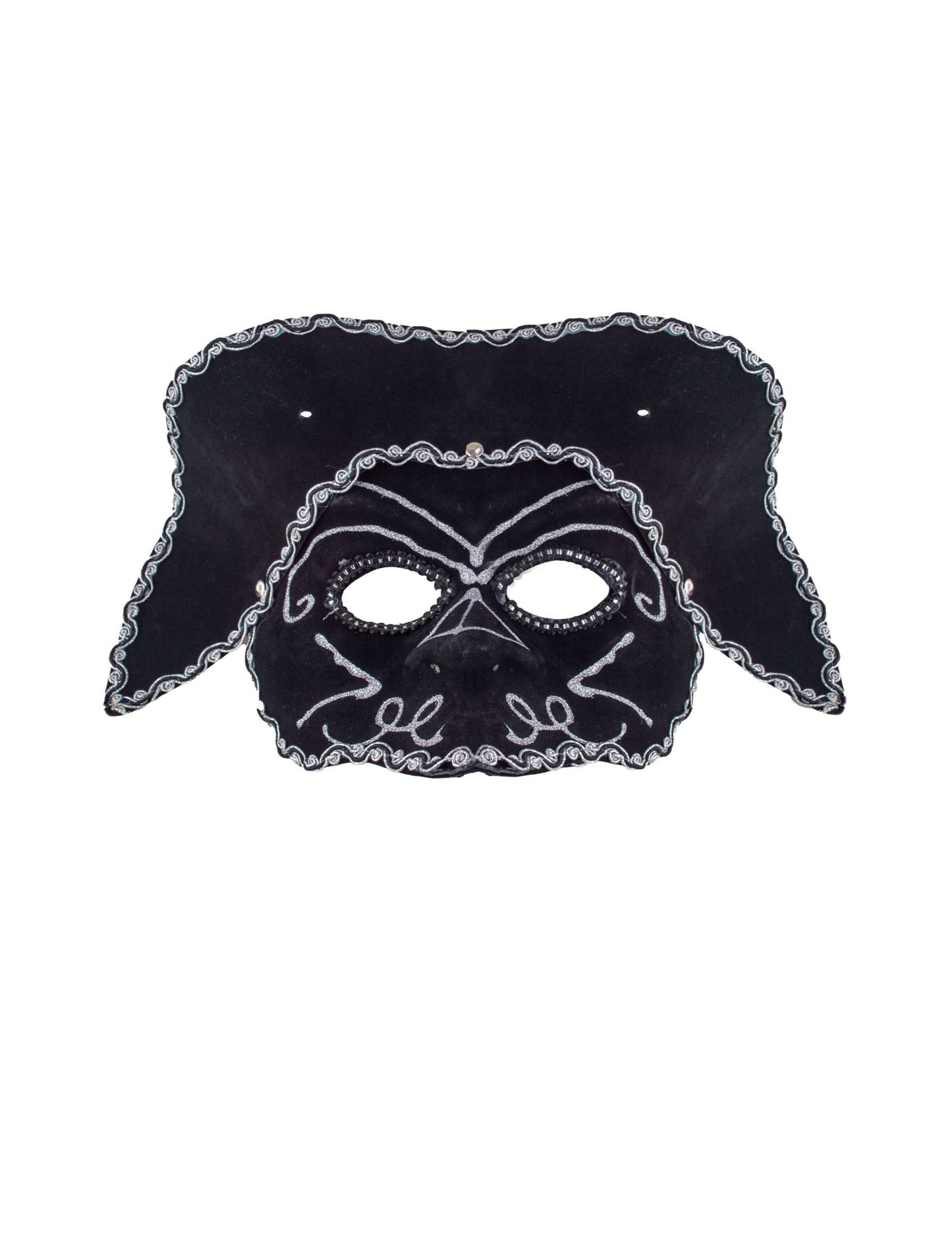 Masque vénitien avec tricorne pour adulte noir et argent