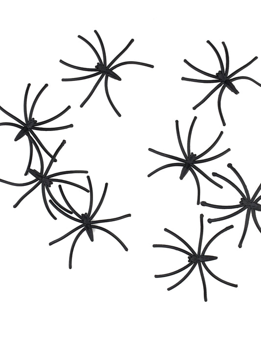 Vue rapprochée des mini araignées décoratives noires en plastique
