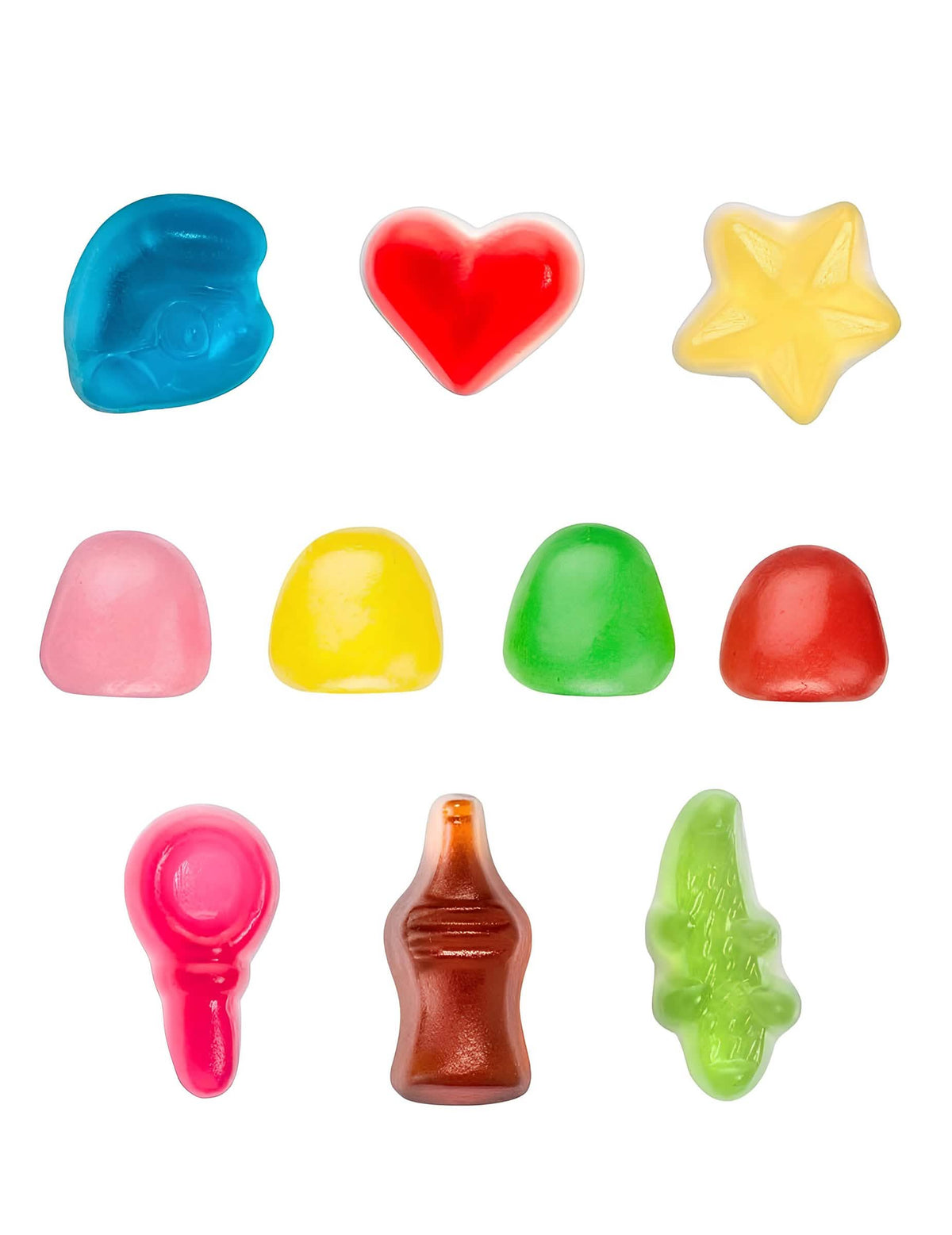 A Haribo Happy Life mini cukorkás zacskó különböző cukorkák formáinak részletei