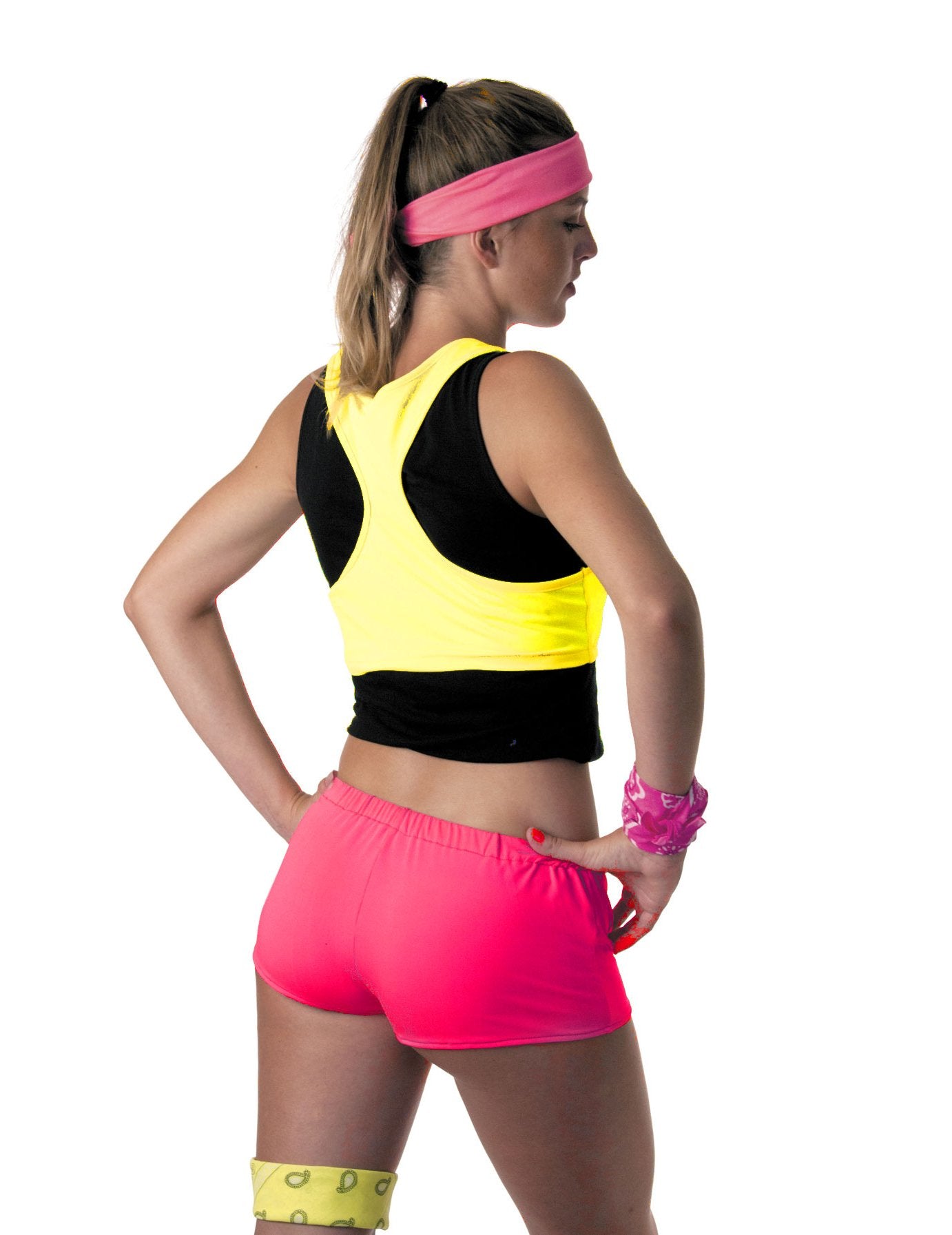Mini short pour femme rose fluo vue de dos