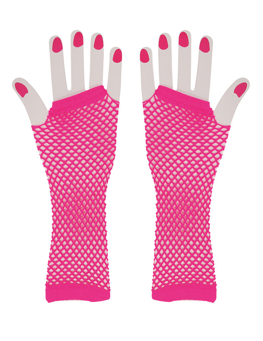 Vue de face de la paire de mitaines longues résille pour femme