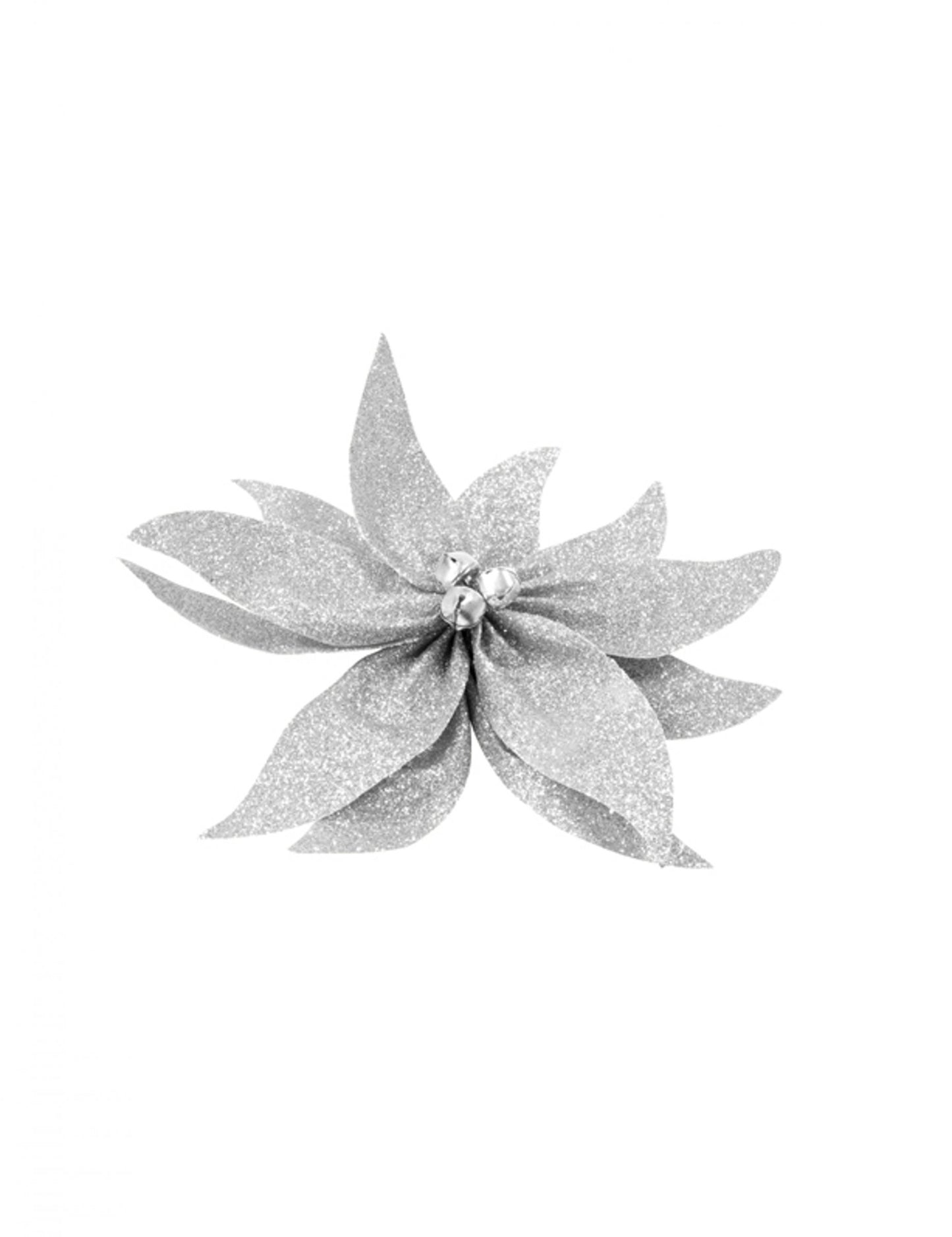 Mikulásvirág masni ezüst csillámporos harangokkal 20 cm karácsonyi díszek