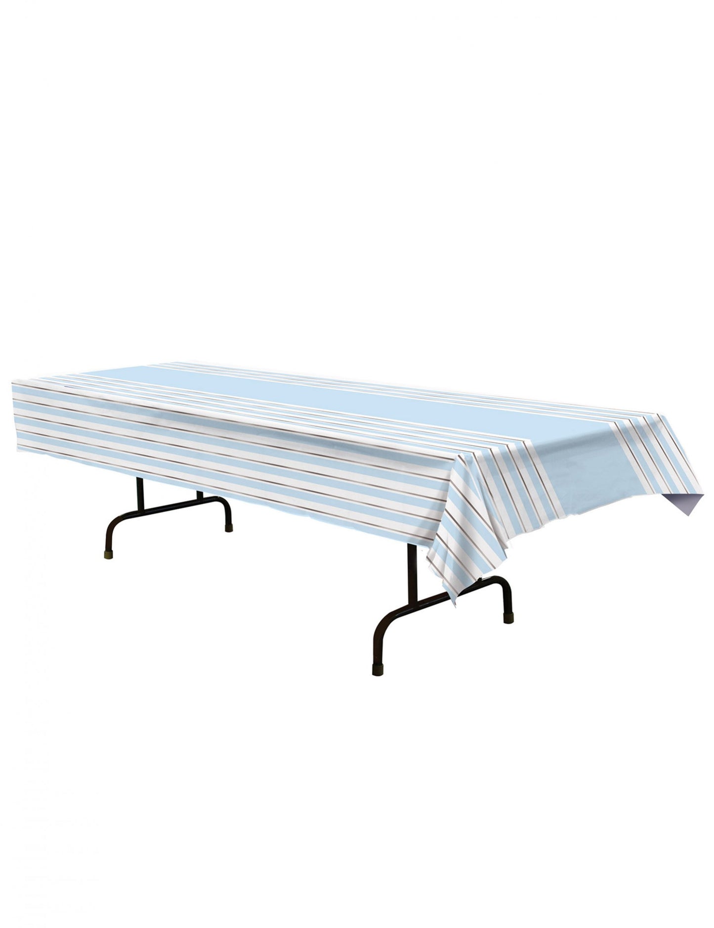 Kék-fehér csíkos műanyag terítő 137 x 274 cm és ezüst