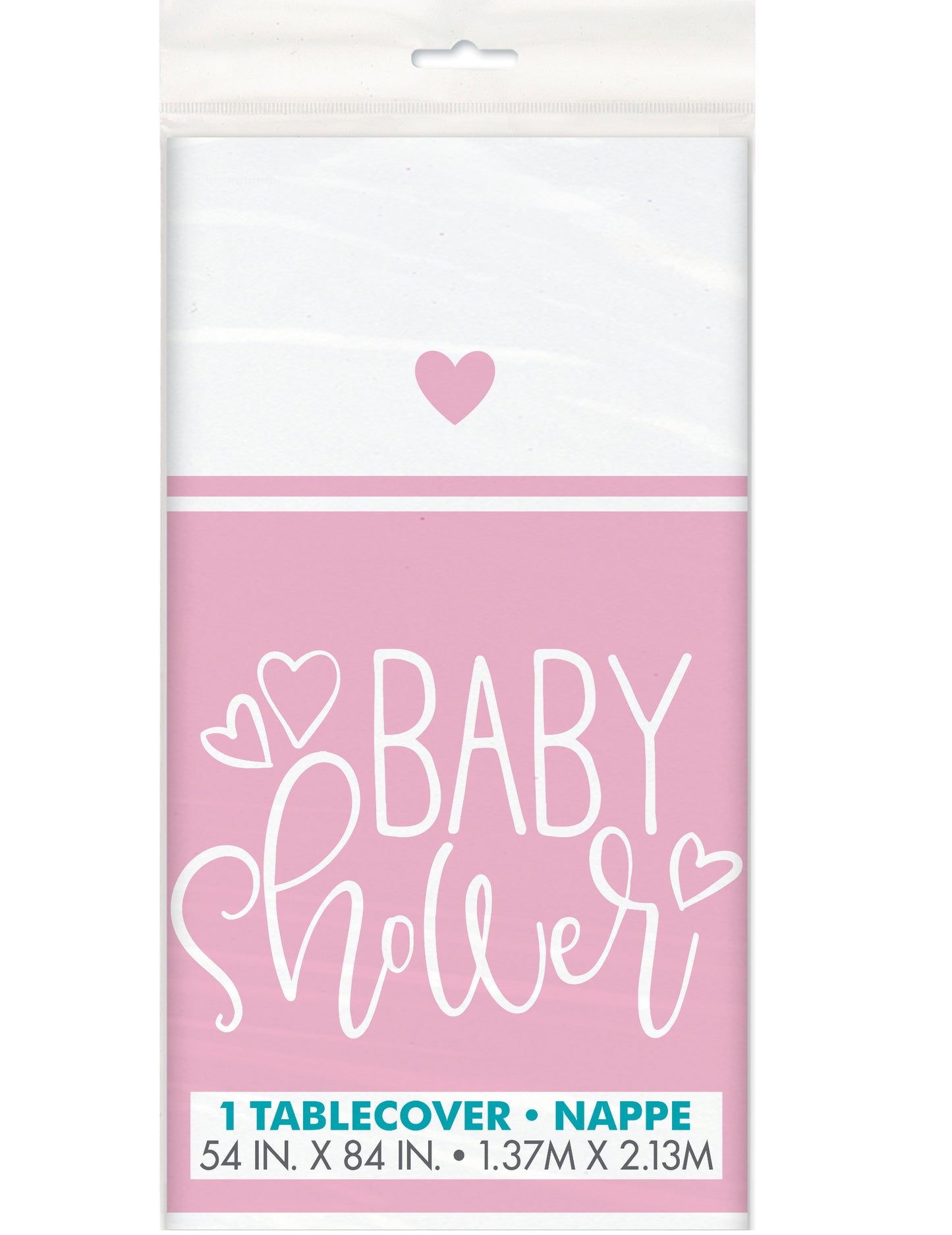 Nappe en plastique baby shower pour fille rose avec motifs cœurs