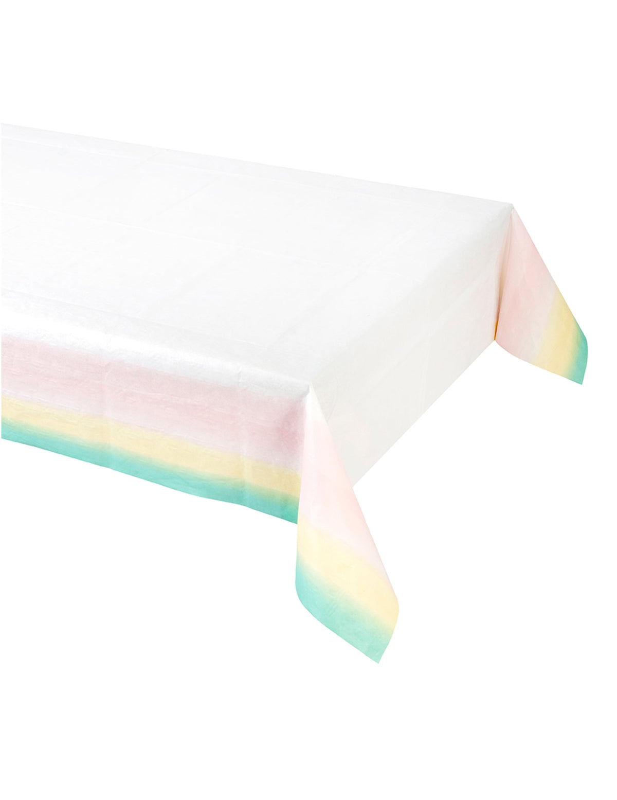 Nappe pastel en plastique pour fête blanche avec bordure arc-en-ciel