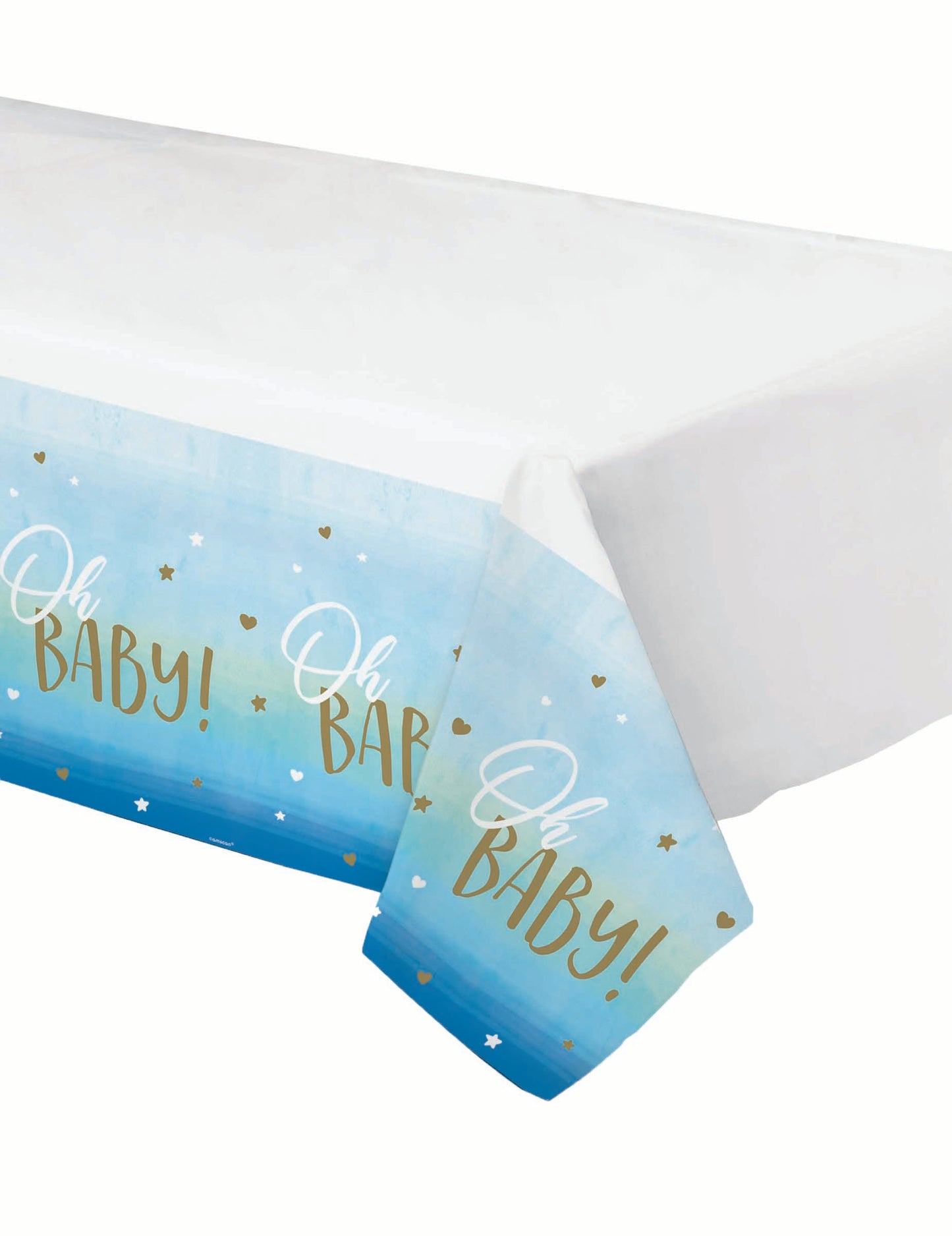 Műanyag terítő, oh baby, kék és arany, 137 x 259 cm babaváró bulira