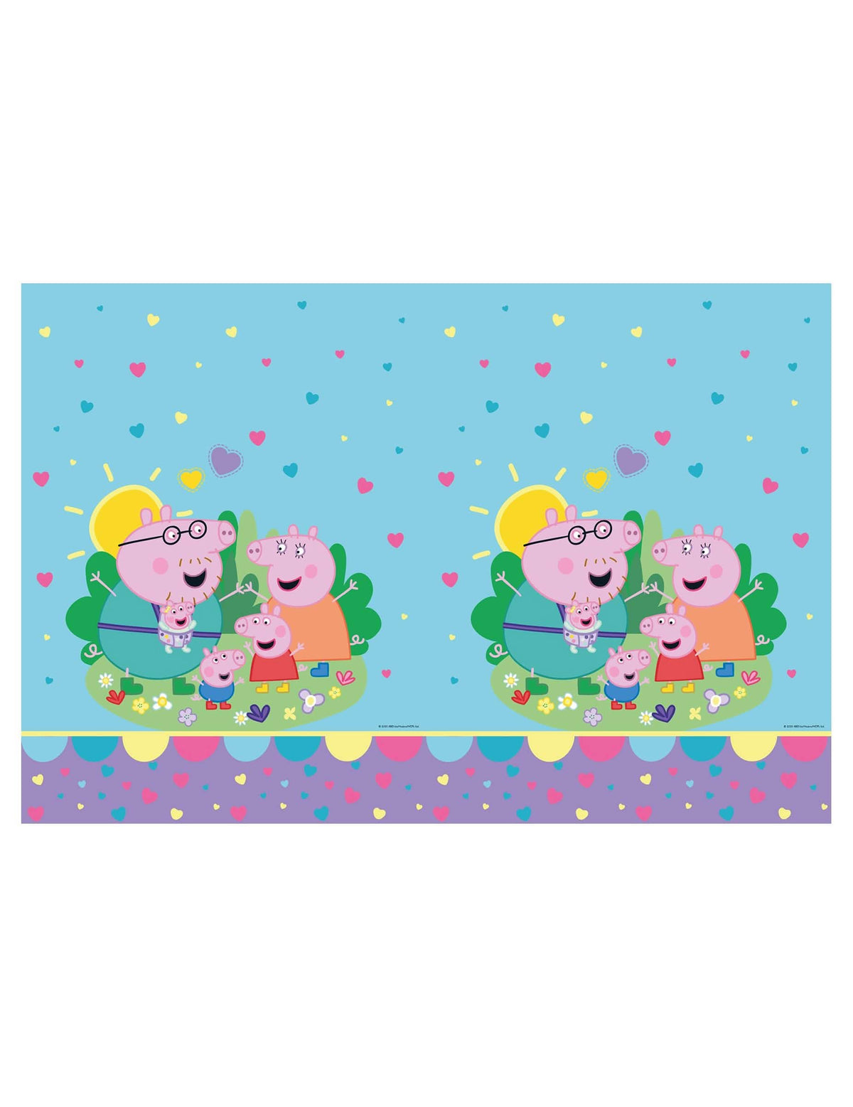 Peppa malacos műanyag asztalterítő gyermeknek, világoskék, Pig család és szívek mintákkal