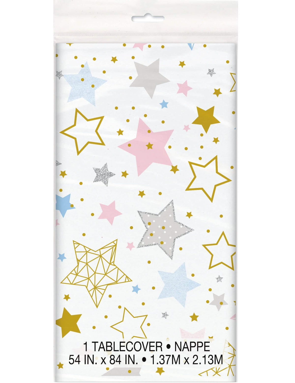 Fehér Twinkle Twinkle Little Star műanyag asztalterítő színes csillagokkal
