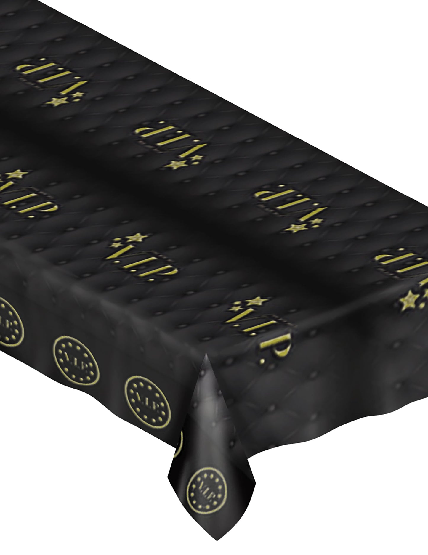 Nappe en plastique VIP Hollywood pour fête noire et dorée effet capitonné