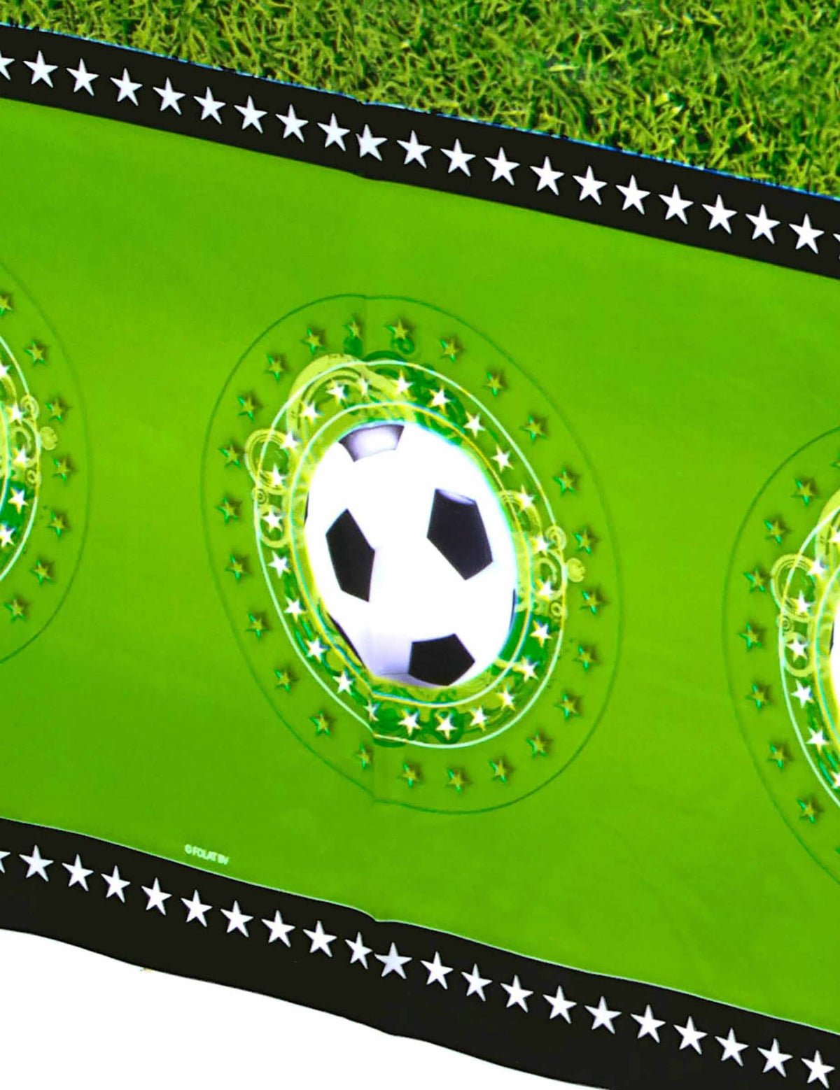Focilabda-stadion műanyag abroszának lufi mintázatának részlete