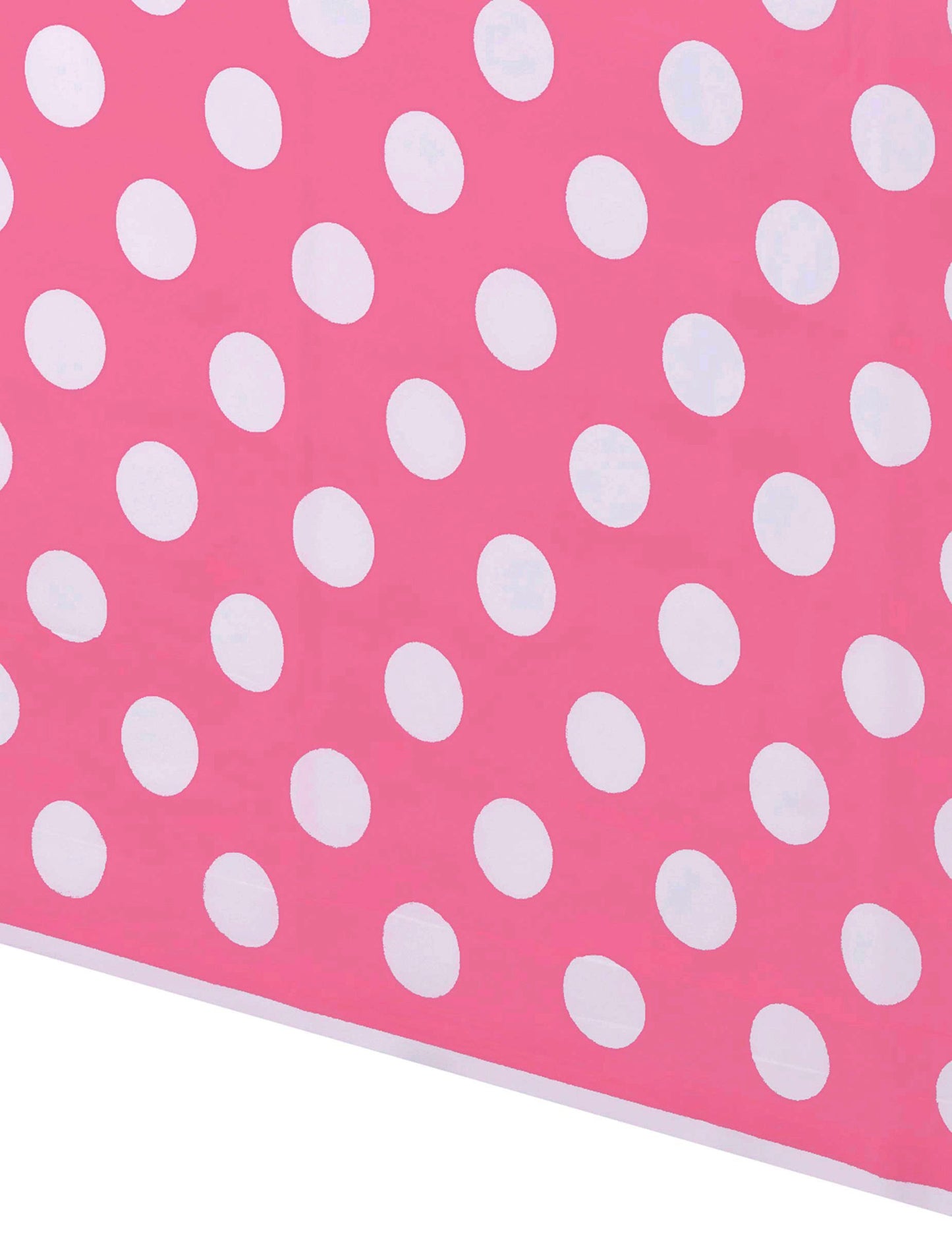 Rózsaszín műanyag terítő fehér pöttyökkel, 1,37 x 2,74 m