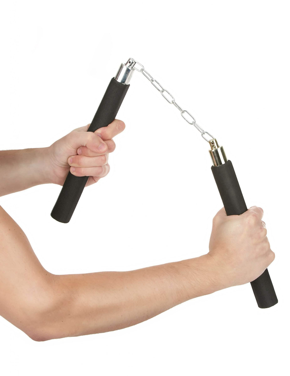 Fekete hab nunchaku ezüst lánccal, fogantyúval