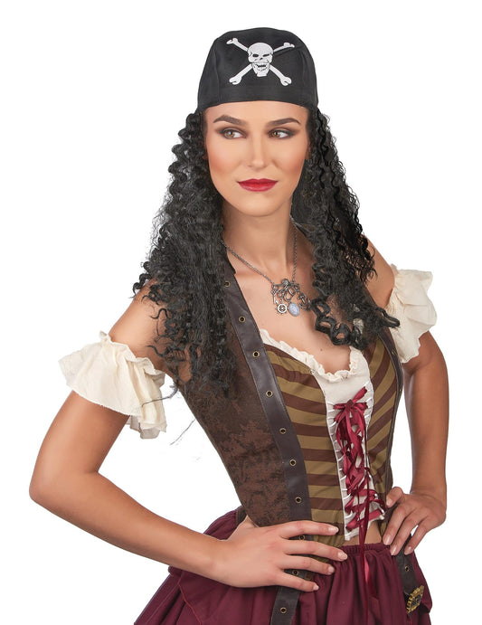 Vue de face de la perruque bandana pirate pour adulte