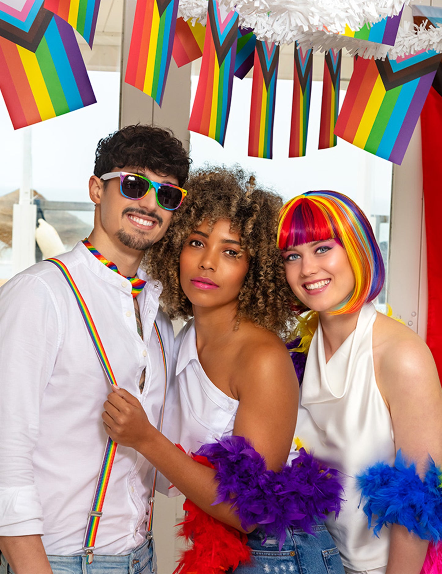 Hosszú négyzet alakú paróka többszínű Wicks -szel