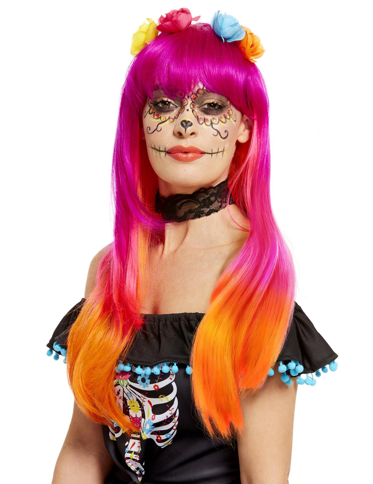 Los muertos rózsaszín és felnőtt narancssárga diagram paróka