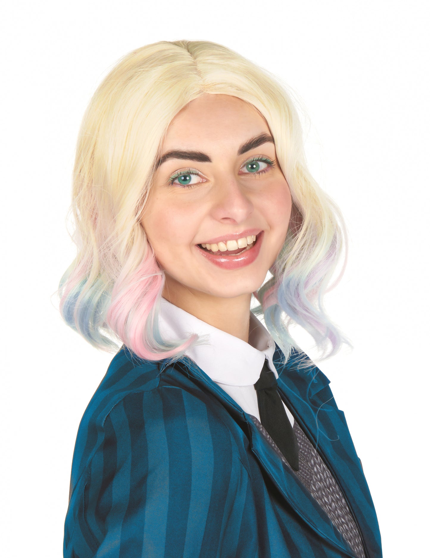 Szőke hullámos luxus paróka kék és felnőtt rózsákkal