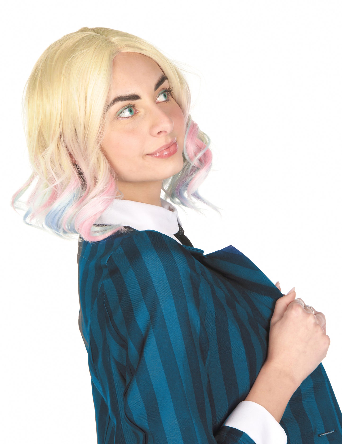 Szőke hullámos luxus paróka kék és felnőtt rózsákkal