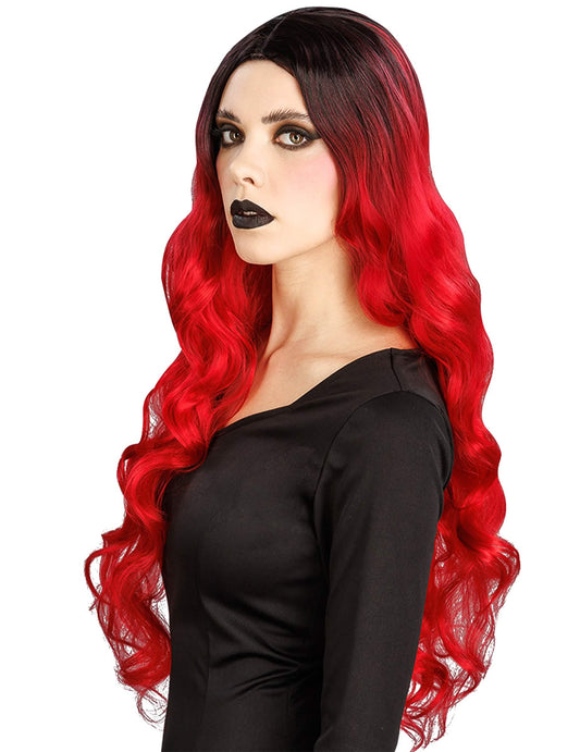 Női piros-fekete ombré luxus paróka