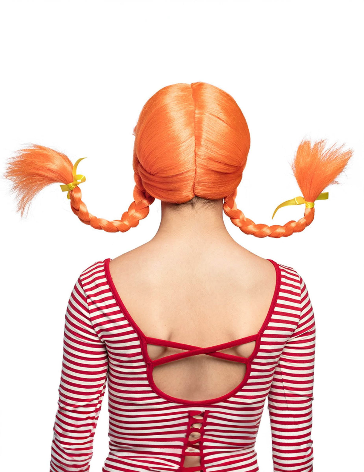 Vue de dos de la perruque orange pour femme